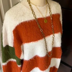 NWT &Merci Fuzzy Wide Striped Sweater